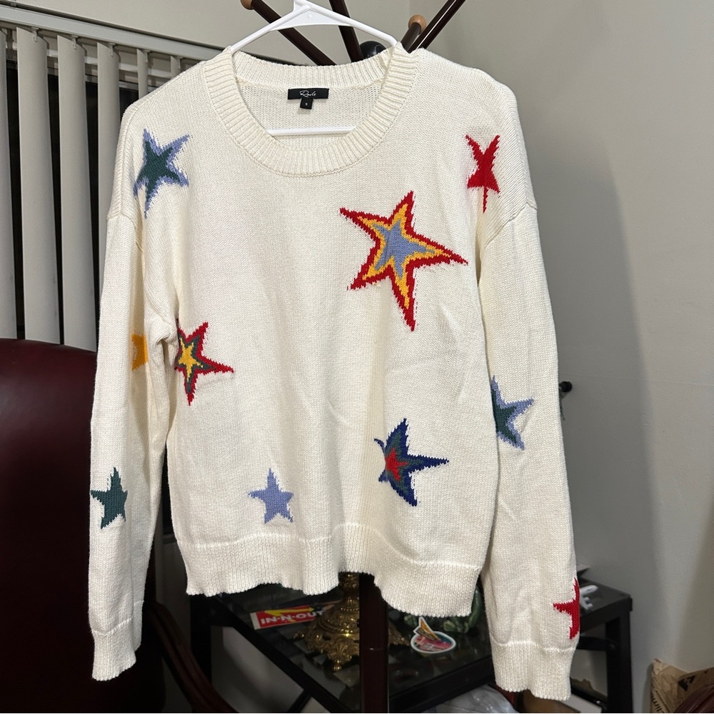 Rails Perci Multi Stars Cotton Cashmere Cream Crewneck Knit Sweater Size S